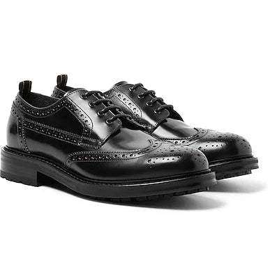 Height Increasing Castello Black Leather Wingtip Derby Shoes