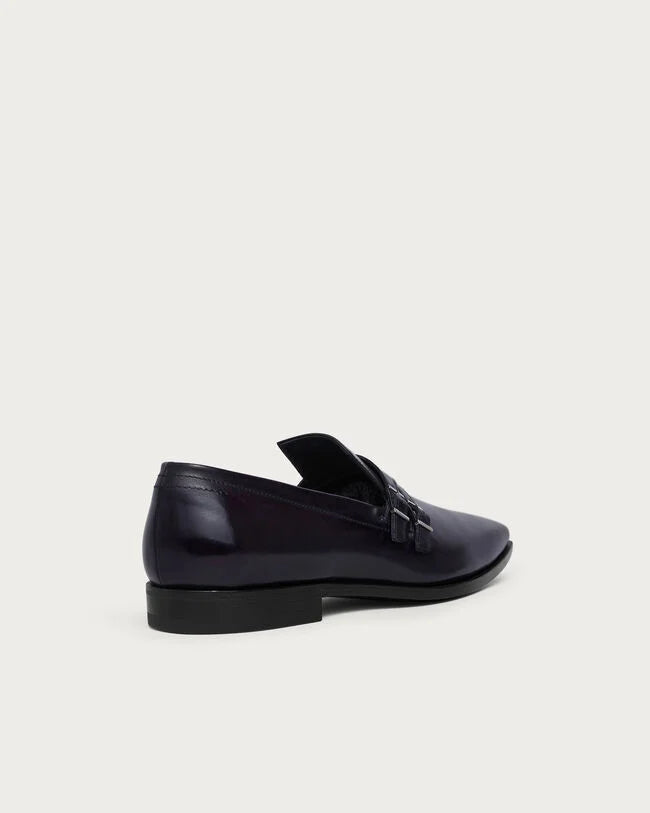 Midnight Leather "Velucci" Double Monk Loafers